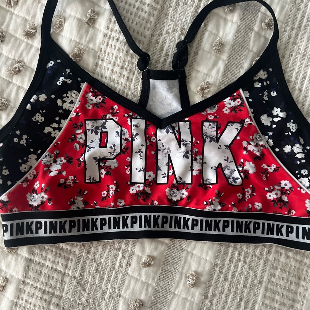 PINK Victoria's Secret Floral Red and Black Bra